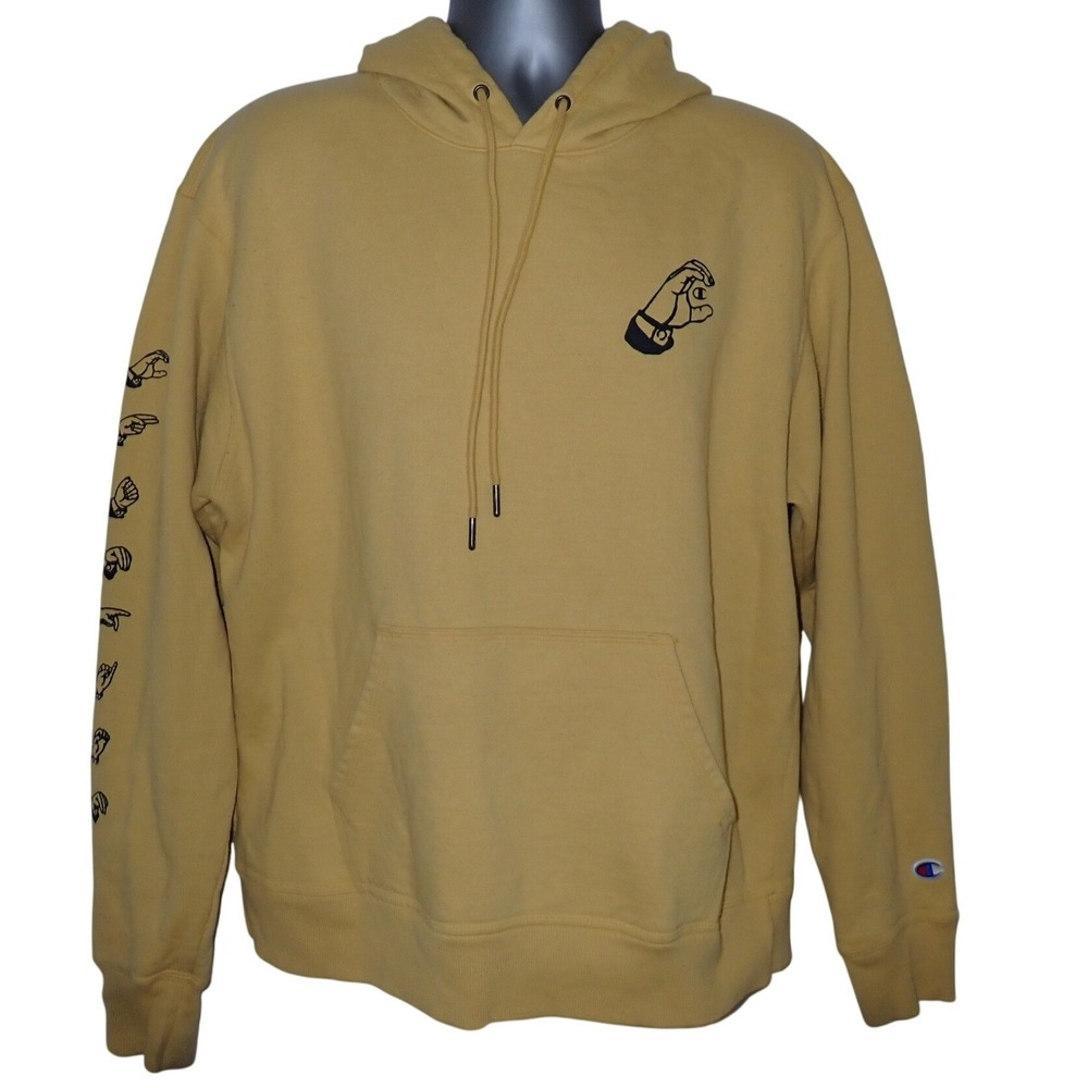 Champion Hoodie‎ Sweatshirt Mens L Yellow Sign Language Spell out